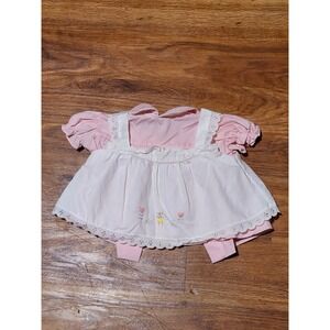 Vintage Apron Style Lace Embroidered Infant Dress Size 12m? White Pink
